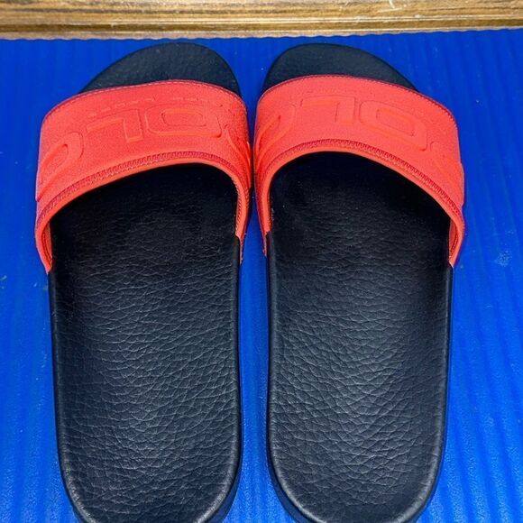 Size 11- POLO RALPH LAUREN RED BLACK NEOPRENE SLIDE SLIDES SANDALS FLIP FLOPS - Picture 4 of 7